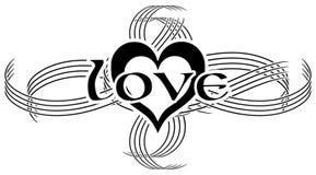 Elegant black and white tattoo with the word love, isolated stock illustration Elegant black and white tattoo with the word love, isolated stock illustration