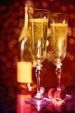 Elegant Champagne Glasses And Bottle Stock Photos