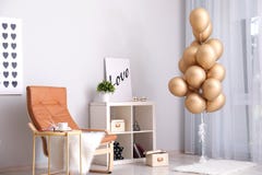 Elegant interior of living room with air balloons stock image Elegant interior of living room with air balloons stock image