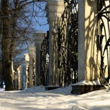 Elegant wrought iron fence with classic columns stock photography Elegant wrought iron fence with classic columns stock photography