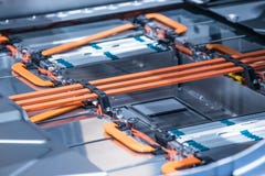 Elektrische van de de batterijpak en macht van het autolithium verbindingen Gestemd blauw Stock Afbeeldingen Elektrische van de de batterijpak en macht van het autolithium verbindingen Gestemd blauw Stock Afbeeldingen