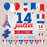 Elementos del diseño determinado para Bastille día el 14 de julio stock de ilustración Elementos del diseño determinado para Bastille día el 14 de julio stock de ilustración