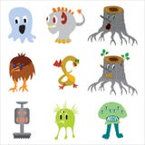 Elementos engra?ados do projeto do car?ter bonito da cor do monstro ilustração stock Elementos engra?ados do projeto do car?ter bonito da cor do monstro ilustração stock