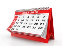 Em julho de 2018 calendário no fundo branco ilustração 3D ilustração royalty free Em julho de 2018 calendário no fundo branco ilustração 3D ilustração royalty free