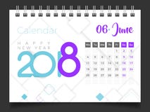 Em junho de 2018 Calendário de mesa 2018 ilustração royalty free Em junho de 2018 Calendário de mesa 2018 ilustração royalty free