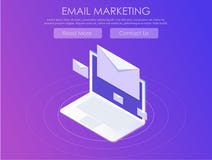 Email marketing banner. Computer on abstract gradient background with envelopes Royalty Free Stock Photography Email marketing banner. Computer on abstract gradient background with envelopes Royalty Free Stock Photography