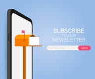 Email subscribe, online newsletter vector template with mailbox and submit button. Vector illustration. royalty free illustration Email subscribe, online newsletter vector template with mailbox and submit button. Vector illustration. royalty free illustration