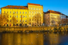 Embankment Of The Vltava River In Prague At Sunset Stock Images
