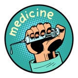 Emblema tirado doctor del círculo del símbolo del icono de la vacunación de la medicina stock de ilustración Emblema tirado doctor del círculo del símbolo del icono de la vacunación de la medicina stock de ilustración