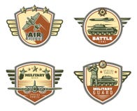 Emblemas militares coloreados del vintage fijados ilustración del vector Emblemas militares coloreados del vintage fijados ilustración del vector
