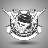 Emblème de crâne de moto illustration stock Emblème de crâne de moto illustration stock