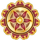 Emblème de fleur avec des pédales sur l'or, yoga illustration libre de droits Emblème de fleur avec des pédales sur l'or, yoga illustration libre de droits
