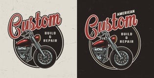 Emblème rond coloré de moto faite sur commande de cru illustration stock Emblème rond coloré de moto faite sur commande de cru illustration stock