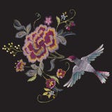 Embroidery oriental floral pattern with bird and roses. Royalty Free Stock Photography Embroidery oriental floral pattern with bird and roses. Royalty Free Stock Photography