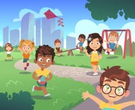Embroma el patio Niño preescolar al aire libre de la naturaleza de los niños del juego que juega el fondo de la historieta del en stock de ilustración Embroma el patio Niño preescolar al aire libre de la naturaleza de los niños del juego que juega el fondo de la historieta del en stock de ilustración