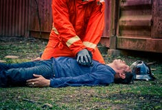 Emergency Fire Rescue training, Firefighters save unconscious ma royalty free stock images Emergency Fire Rescue training, Firefighters save unconscious ma royalty free stock images