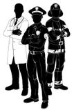 Emergency services team silhouettes stock illustration Emergency services team silhouettes stock illustration
