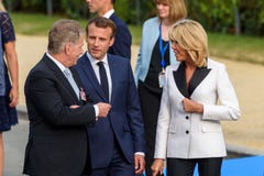 Emmanuel Macron, president of France C and Brigitte Macron R first lady of France royalty free stock photography Emmanuel Macron, president of France C and Brigitte Macron R first lady of France royalty free stock photography