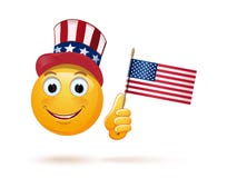 Emoticon face in Uncle Sams hat and the US flag royalty free illustration Emoticon face in Uncle Sams hat and the US flag royalty free illustration
