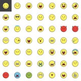 Emoticons emojien, smiley fyllde översiktssymbolsuppsättningen royaltyfri illustrationer Emoticons emojien, smiley fyllde översiktssymbolsuppsättningen royaltyfri illustrationer