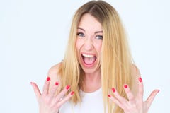 Emotion face cross angry shocked rage woman scream royalty free stock images Emotion face cross angry shocked rage woman scream royalty free stock images