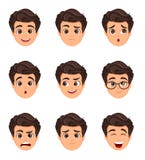 Emoções masculinas ajustadas Expressão facial Personagem de banda desenhada com var ilustração do vetor Emoções masculinas ajustadas Expressão facial Personagem de banda desenhada com var ilustração do vetor