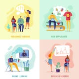 Employee search training concept mini scenes. business people hiring reviewing resumes training beginners employee vector illustration Employee search training concept mini scenes. business people hiring reviewing resumes training beginners employee vector illustration
