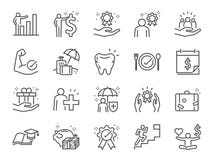 Employees benefits line icon set. Included icons as Teamwork, people relationship, Growth chart, staff perks, insurance and more.