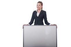 Empresaria de la mujer con el tablero en blanco Imagen de archivo libre de regalías Empresaria de la mujer con el tablero en blanco Imagen de archivo libre de regalías