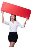Empresaria que sostiene una bandera imagenes de archivo Empresaria que sostiene una bandera imagenes de archivo