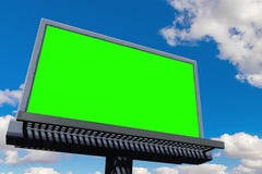Empty billboard with chroma key green screen, on blue sky with c stock image Empty billboard with chroma key green screen, on blue sky with c stock image