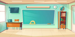 Empty classroom interior, school or college class