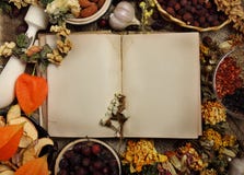 Empty Cookbook With Different Seasoning Royalty Free Stock Image Empty Cookbook With Different Seasoning Royalty Free Stock Image