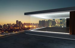 Concrete Balcony Night City View Illustration Megapixl