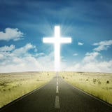 Empty Highway With A Cross Royalty Free Stock Photo