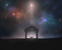 Empty manger under night sky