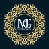 Decorative floral pattern. Gold graceful frame. Heraldic symbols. Monogram initials and exclusive calligraphic design elements. vector illustration Decorative floral pattern. Gold graceful frame. Heraldic symbols. Monogram initials and exclusive calligraphic design elements. vector illustration
