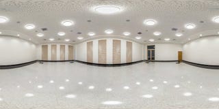 Empty room with with blinds on panoramic windows. full seamless spherical hdri panorama 360 in interior large room for conference