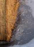 En bal av hö i vinter arkivfoton En bal av hö i vinter arkivfoton