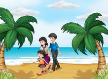 En familj som går på stranden vektor illustrationer En familj som går på stranden vektor illustrationer