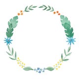 En krans av vattenfärgblommor och sidor på en vit bakgrund Rastermellanrum för design Blommaklotter Ram för a royaltyfri illustrationer En krans av vattenfärgblommor och sidor på en vit bakgrund Rastermellanrum för design Blommaklotter Ram för a royaltyfri illustrationer