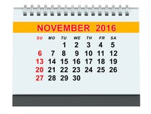 En noviembre de 2016 calendario stock de ilustración En noviembre de 2016 calendario stock de ilustración