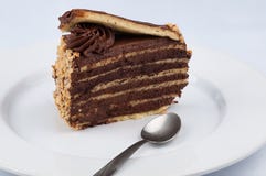 En skiva av chokladkakan med överträffa för sirap för choklad glansigt arkivfoto En skiva av chokladkakan med överträffa för sirap för choklad glansigt arkivfoto