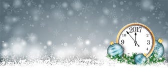 En-tête 2017 d'horloge de brindilles de babioles de Gray Christmas Card Snow Cyan illustration de vecteur En-tête 2017 d'horloge de brindilles de babioles de Gray Christmas Card Snow Cyan illustration de vecteur
