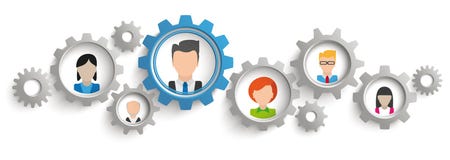 En-tête de Gray Blue Gears Humans Teamwork illustration stock En-tête de Gray Blue Gears Humans Teamwork illustration stock