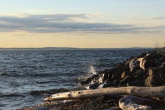 En våg på Rocky Shore på solnedgången royaltyfri foto En våg på Rocky Shore på solnedgången royaltyfri foto