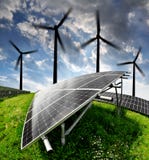 energi panels sol- turbinwind Arkivbilder energi panels sol- turbinwind Arkivbilder