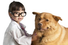 Enfant jouant le vétérinaire avec le chien images stock Enfant jouant le vétérinaire avec le chien images stock