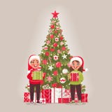 Enfants et arbre de Noël décoré Un garçon et une fille sont prise illustration de vecteur Enfants et arbre de Noël décoré Un garçon et une fille sont prise illustration de vecteur