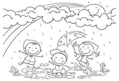 Enfants jouant sous la pluie illustration de vecteur Enfants jouant sous la pluie illustration de vecteur